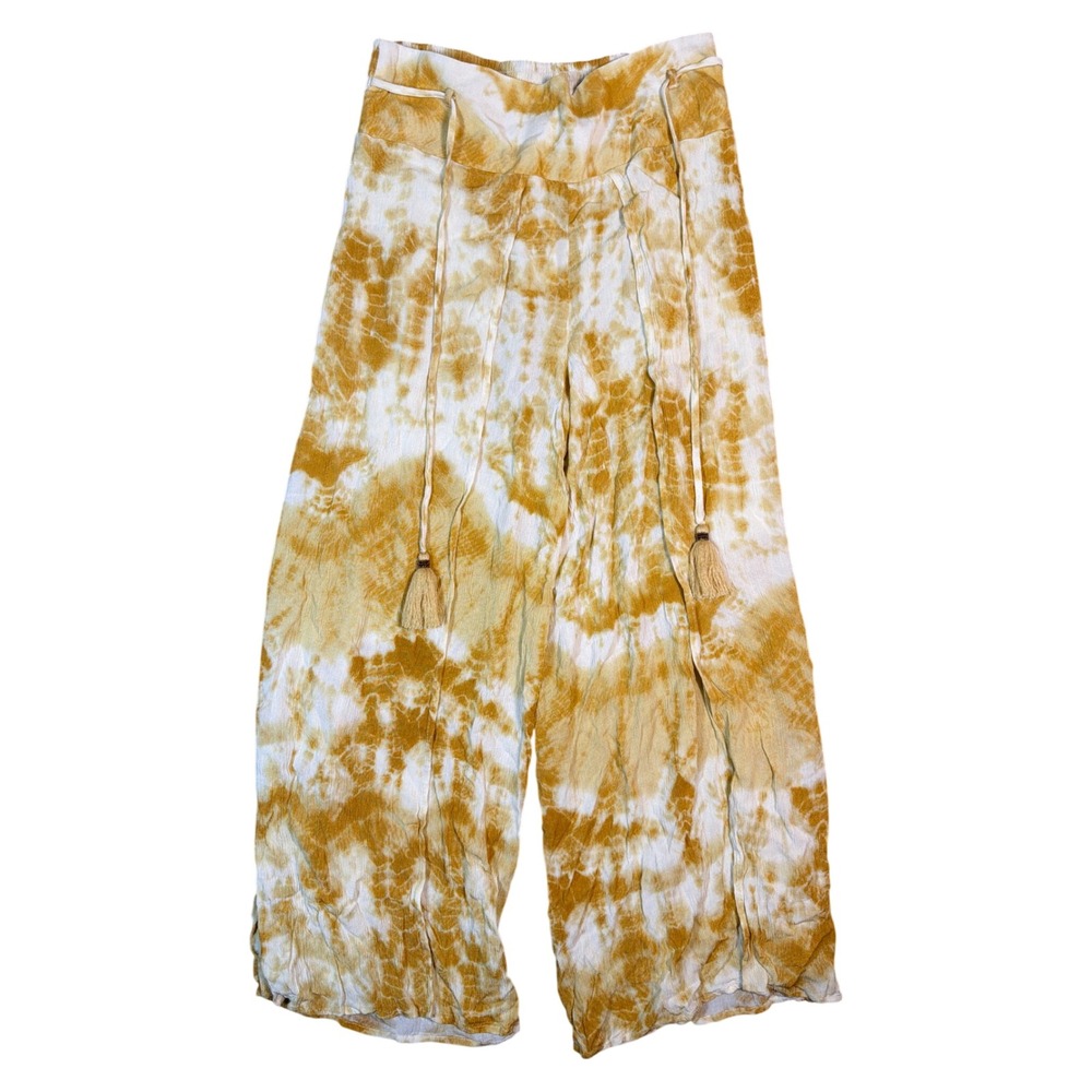 Band of Gypsies Mustard Yellow Tie Dye Wide Leg Palazzo Pants Tassels Medium